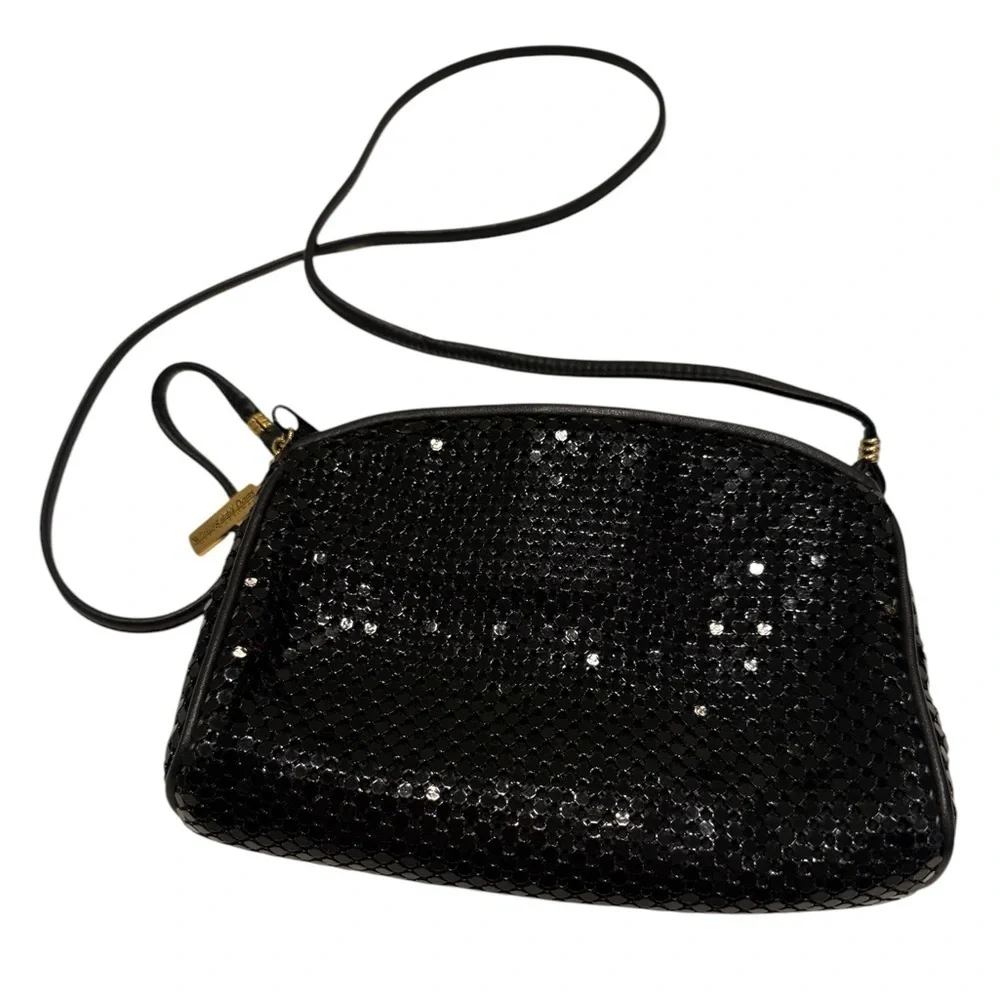 Whiting & Davis Black Mesh Sequin Shoulder Bag VTG. Purse Formal Party Crossbody